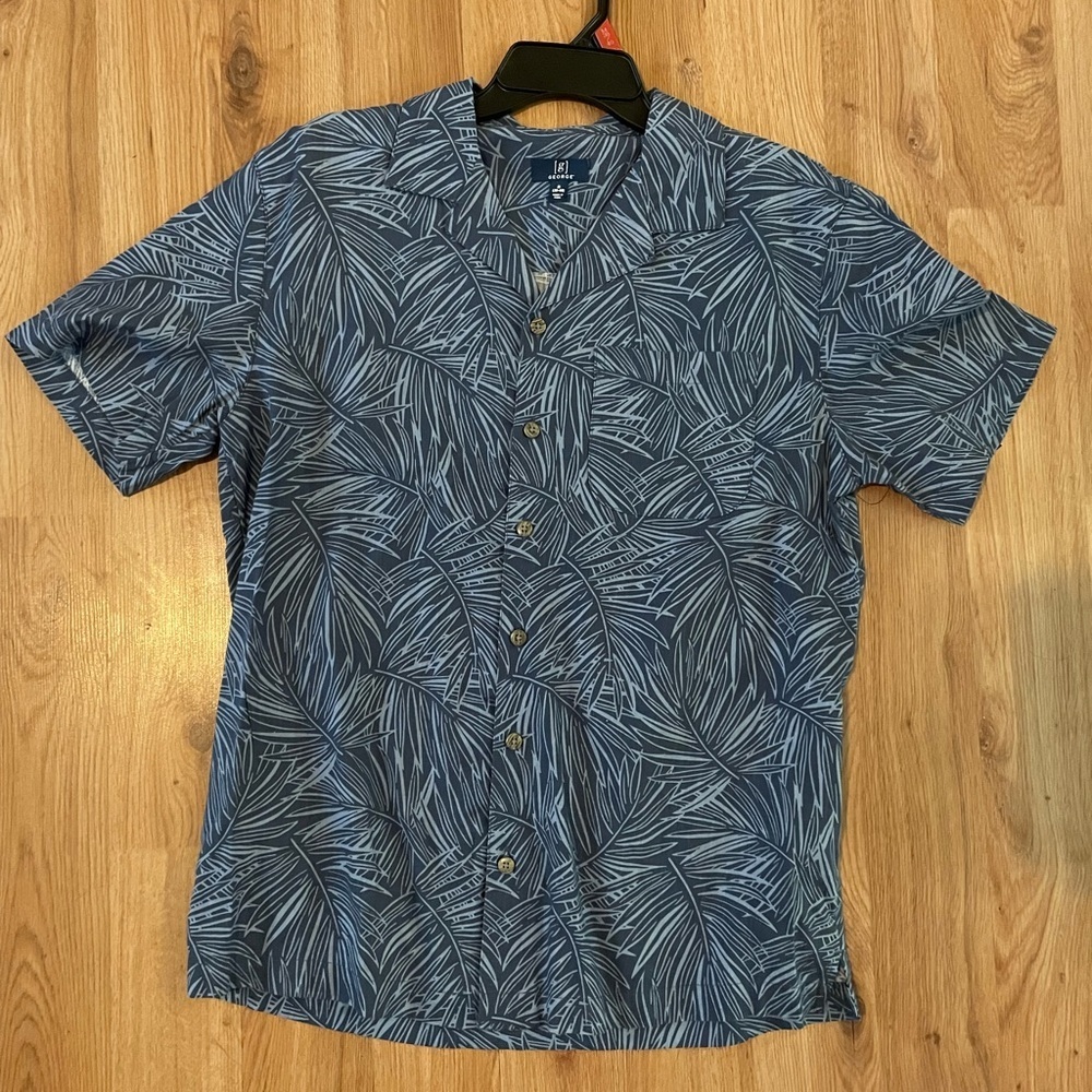 George Men's Navy Leaf tropical Print Shirt size M 38-40